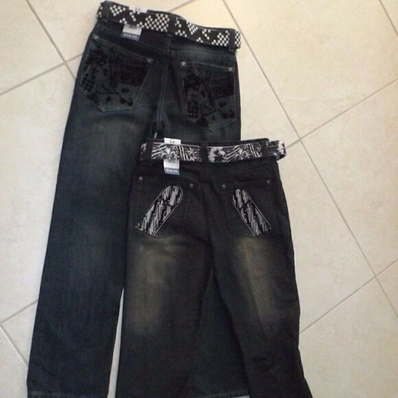 Two NWT Skullboards jeans w/ belts Boys Size 14 - Picture 1 of 8